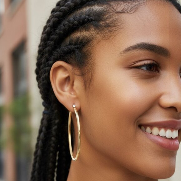 GUESS Rose Gold Large Hoops 2" Hoop Earrings 55mm Etched Textured Thin Huge - Picture 1 of 15